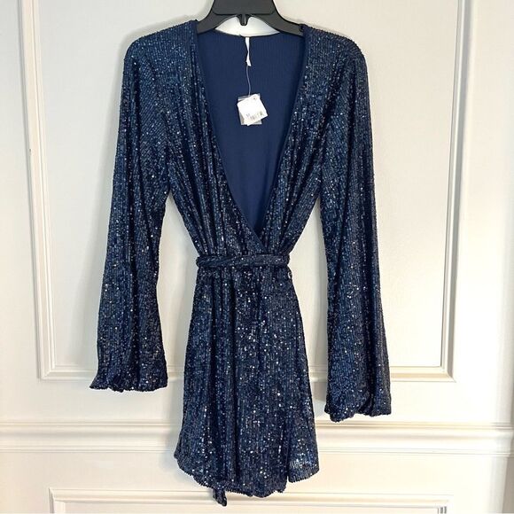 Free People Beaded Sequin Christa Long Sleeve Romper, Medium NWT - Picture 7 of 11